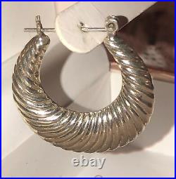 Sterling Silver Large Twist Hoop Earrings Fancy Thick MOD Hinged Elegant 1.25