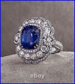 Sterling Silver Ring For Women 925 Blue Cubic Zirconia Halo Design Jewelry