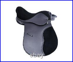 Synthetic All Purpose Horse Saddle Extra Wide Fit Suede Seat, Black & Brown