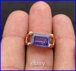 Tanzanite Ring, Rose Gold Band, Unique Design Handmade, Blue Stone Men's Ring