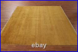 Versatile Gabbeh Solid Design Gold Wool Modern Square Rug Ideal for Any Room 7x7