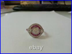 Vintage Inspired All Moissanite & Ruby Diamond Art Deco Design Engagement Ring
