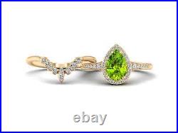 Vintage Peridot Ring For Her Moissanite Studded Rose Gold Solid 14K Design Style