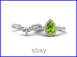 Vintage Peridot Ring For Her Moissanite Studded Rose Gold Solid 14K Design Style