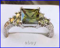 Wedding Peridot Ring For Her Moissanite Studded 14K Yellow Gold Solid Design Art