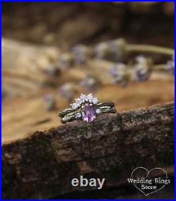 Wedding Set 925 Sterling Silver Amethyst Ring For Her Moissanite Studded Design