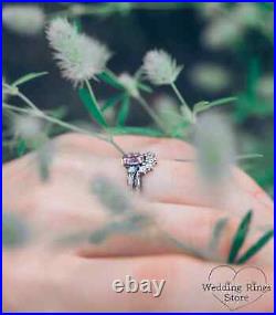 Wedding Set 925 Sterling Silver Amethyst Ring For Her Moissanite Studded Design