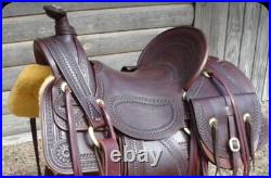 Western Hot seat saddle 16on eco-leather buffalo reddish brown drum dye finish