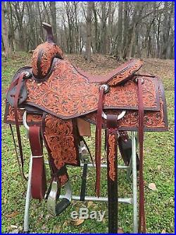 Western hot padded seat saddle 16 on eco leather buffalo on drum dye finished