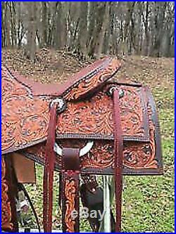 Western hot padded seat saddle 16 on eco leather buffalo on drum dye finished