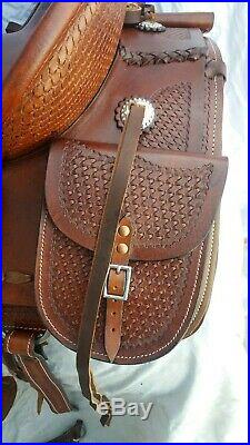 Western hot seat saddle 16'' on Eco Leather buffalo Choclate brown