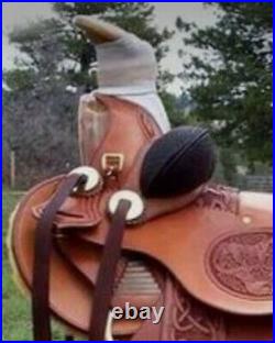 Western hot seat saddle 16 on eco leather buffalo Chestnut drum dye finish