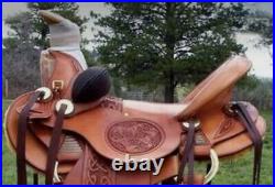 Western hot seat saddle 16 on eco leather buffalo Chestnut drum dye finish