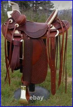 Western hot seat saddle 16 on eco leather buffalo Reddish brown drum dye finish