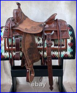 Western padded seat saddle 16 on eco-leather chestnut color on drum dye finish