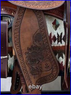 Western padded seat saddle 16 on eco-leather chestnut color on drum dye finish