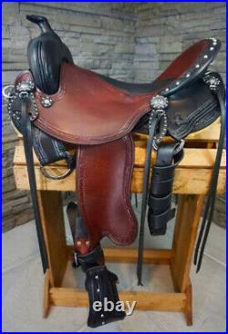Western padded seat saddle 16on Eco- leather color chestnut on drum dye finish