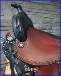 Western padded seat saddle 16on Eco- leather color chestnut on drum dye finish