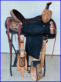 Western seat saddle 16on eco-leather buffalo natural with black drum dye finish
