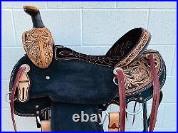 Western seat saddle 16on eco-leather buffalo natural with black drum dye finish