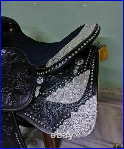 Western show saddle 16 on Eco- leather black with drum dye finished