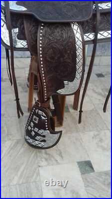 Western show saddle 16 on Eco-leather buffalo dark brown with drum dye finished