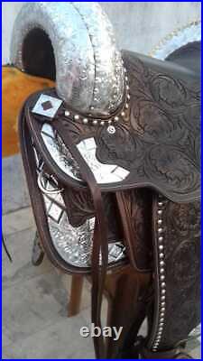 Western show saddle 16 on Eco-leather buffalo dark brown with drum dye finished