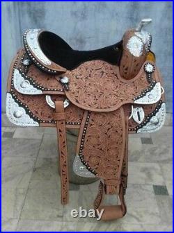 Western show saddle 16 on Eco-leather buffalo with chestnut color dye finished
