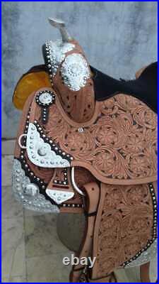 Western show saddle 16 on Eco-leather buffalo with chestnut color dye finished
