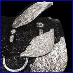 Western show saddle 16 on eco leather buffalo black on drum dye finished