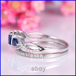 White Gold 14K Solid Sapphire Ring For Her Moissanite Studded Oval Cut Design