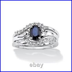 White Gold 14K Solid Sapphire Ring For She Moissanite Studded Band Oval Design
