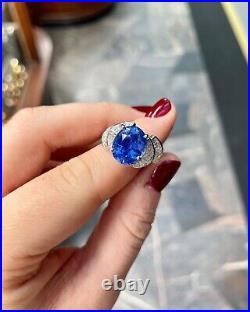 Women Sapphire Ring Blue Handmade Amazing Cocktail Design CZ 925 Sterling Silver