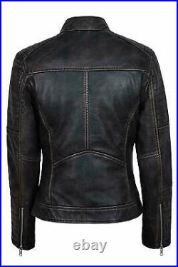 Women's Genuine Lambskin Leather Jacket Black Slim Fit Biker Motorcycle Jacket