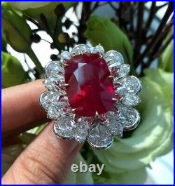 Womens Sterling Silver Rings 925 CZ Floral Red Cabochon Pear Halo Design Jewelry
