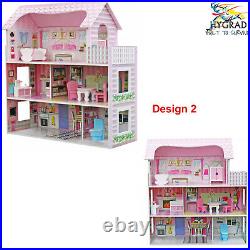 Wooden Kids Doll House All in 1 With Furniture & Staircase Best Dolls Role play
