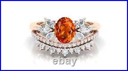 Yellow Gold Solid 14K Citrine Ring For Her Moissanite Studded Jewelry Design Set
